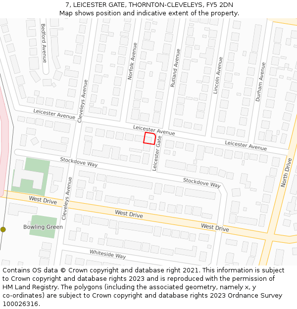 7, LEICESTER GATE, THORNTON-CLEVELEYS, FY5 2DN: Location map and indicative extent of plot