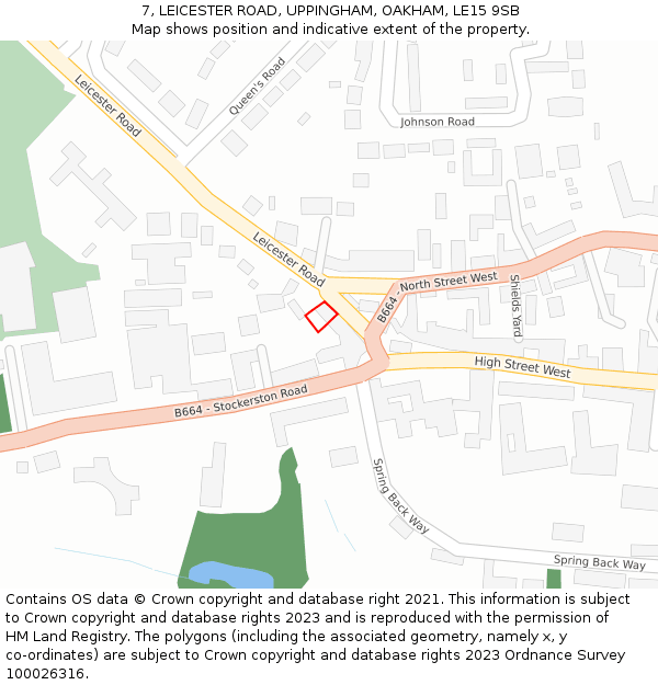 7, LEICESTER ROAD, UPPINGHAM, OAKHAM, LE15 9SB: Location map and indicative extent of plot