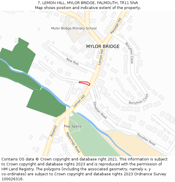 7, LEMON HILL, MYLOR BRIDGE, FALMOUTH, TR11 5NA: Location map and indicative extent of plot