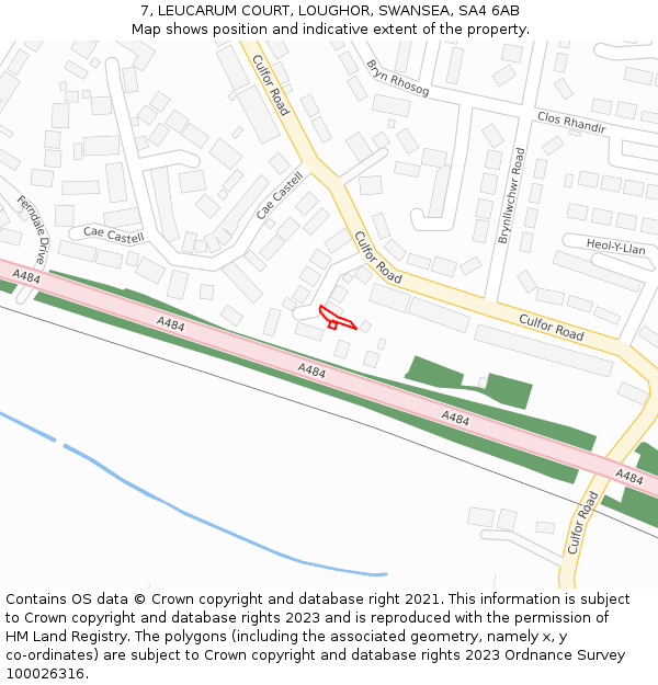 7, LEUCARUM COURT, LOUGHOR, SWANSEA, SA4 6AB: Location map and indicative extent of plot