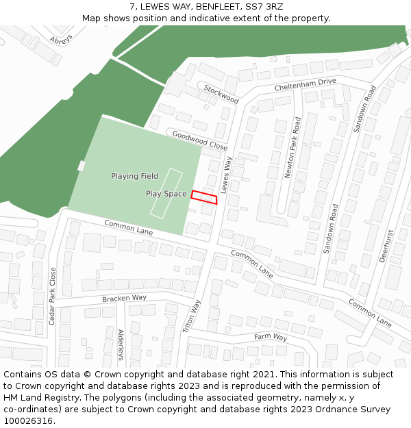 7, LEWES WAY, BENFLEET, SS7 3RZ: Location map and indicative extent of plot