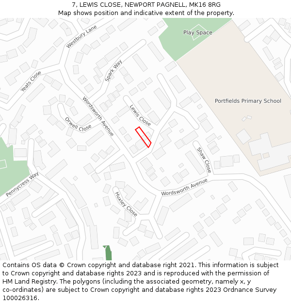 7, LEWIS CLOSE, NEWPORT PAGNELL, MK16 8RG: Location map and indicative extent of plot