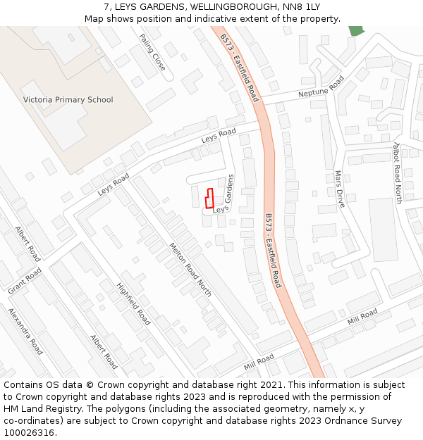 7, LEYS GARDENS, WELLINGBOROUGH, NN8 1LY: Location map and indicative extent of plot