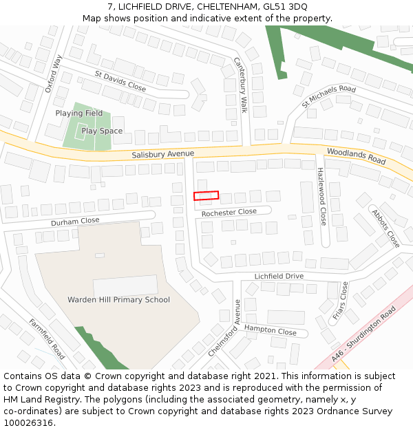 7, LICHFIELD DRIVE, CHELTENHAM, GL51 3DQ: Location map and indicative extent of plot