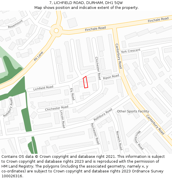 7, LICHFIELD ROAD, DURHAM, DH1 5QW: Location map and indicative extent of plot