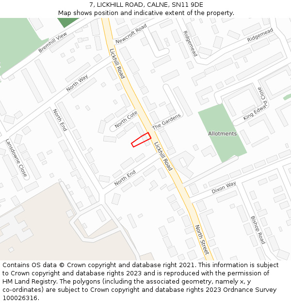 7, LICKHILL ROAD, CALNE, SN11 9DE: Location map and indicative extent of plot