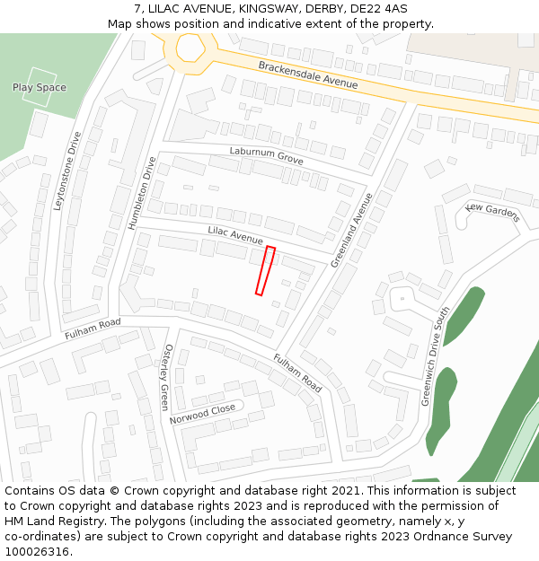 7, LILAC AVENUE, KINGSWAY, DERBY, DE22 4AS: Location map and indicative extent of plot