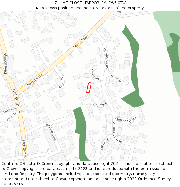 7, LIME CLOSE, TARPORLEY, CW6 0TW: Location map and indicative extent of plot