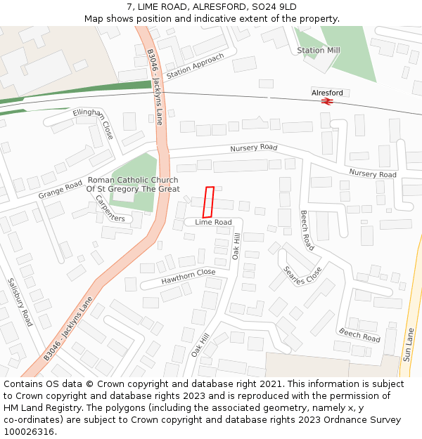 7, LIME ROAD, ALRESFORD, SO24 9LD: Location map and indicative extent of plot