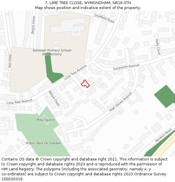 7, LIME TREE CLOSE, WYMONDHAM, NR18 0TN: Location map and indicative extent of plot