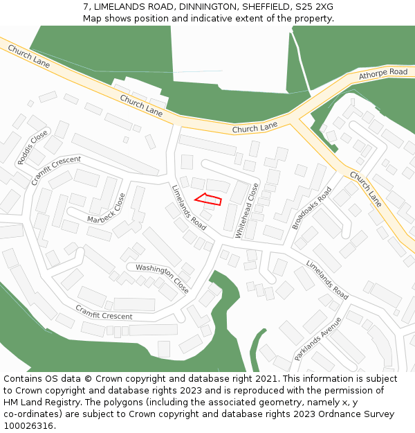 7, LIMELANDS ROAD, DINNINGTON, SHEFFIELD, S25 2XG: Location map and indicative extent of plot