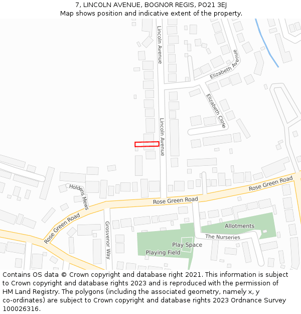 7, LINCOLN AVENUE, BOGNOR REGIS, PO21 3EJ: Location map and indicative extent of plot