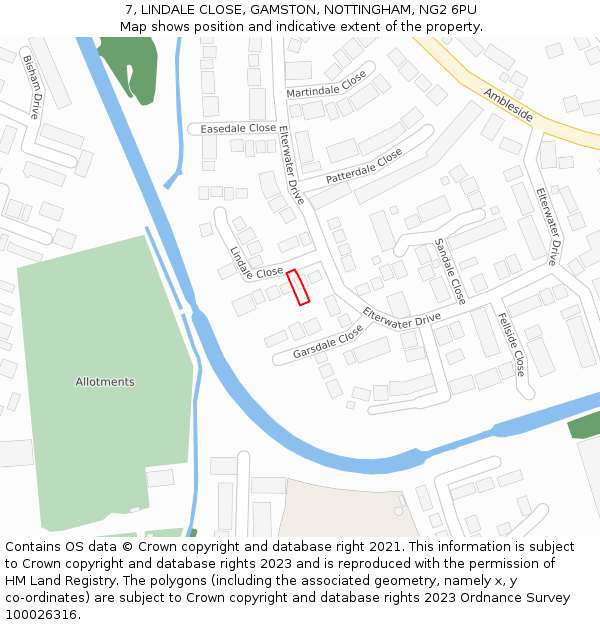 7, LINDALE CLOSE, GAMSTON, NOTTINGHAM, NG2 6PU: Location map and indicative extent of plot