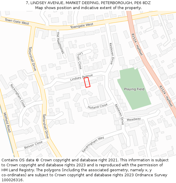 7, LINDSEY AVENUE, MARKET DEEPING, PETERBOROUGH, PE6 8DZ: Location map and indicative extent of plot