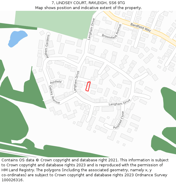 7, LINDSEY COURT, RAYLEIGH, SS6 9TG: Location map and indicative extent of plot