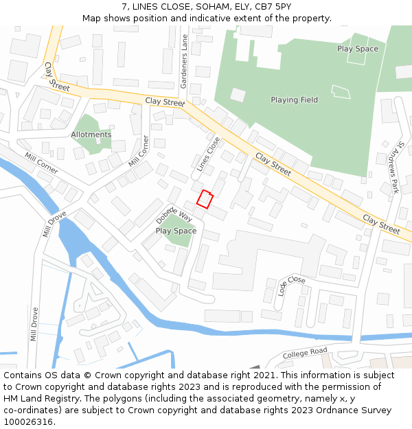 7, LINES CLOSE, SOHAM, ELY, CB7 5PY: Location map and indicative extent of plot