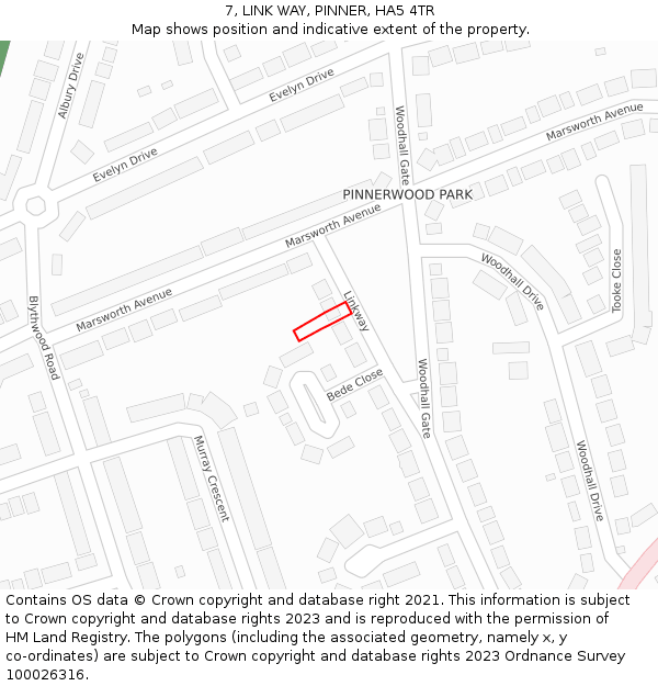 7, LINK WAY, PINNER, HA5 4TR: Location map and indicative extent of plot