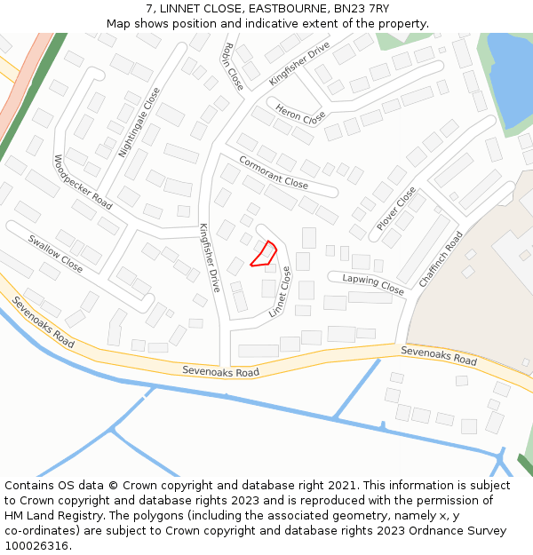 7, LINNET CLOSE, EASTBOURNE, BN23 7RY: Location map and indicative extent of plot