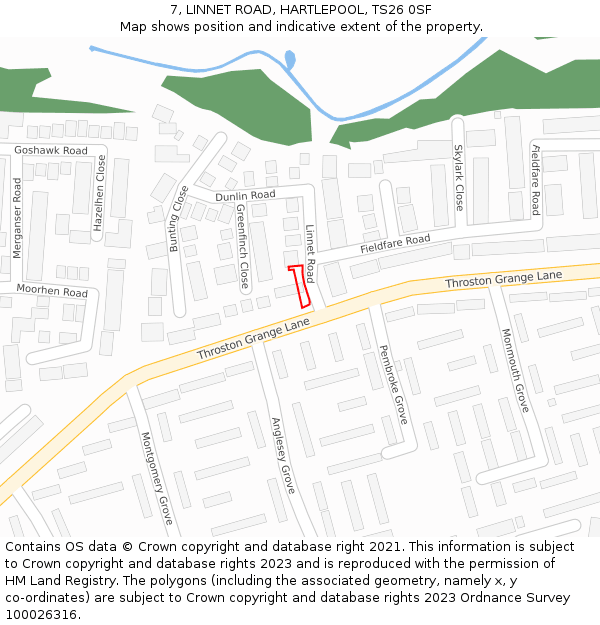 7, LINNET ROAD, HARTLEPOOL, TS26 0SF: Location map and indicative extent of plot