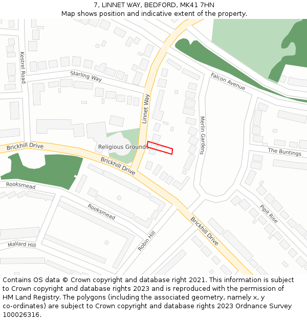 7, LINNET WAY, BEDFORD, MK41 7HN: Location map and indicative extent of plot