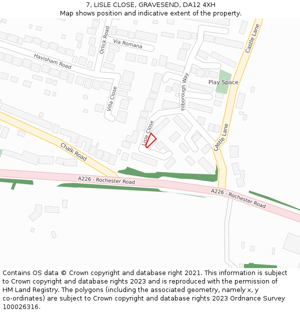 7, LISLE CLOSE, GRAVESEND, DA12 4XH: Location map and indicative extent of plot