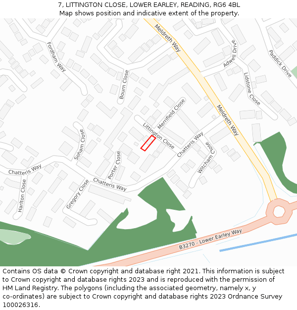 7, LITTINGTON CLOSE, LOWER EARLEY, READING, RG6 4BL: Location map and indicative extent of plot