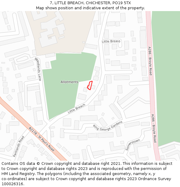 7, LITTLE BREACH, CHICHESTER, PO19 5TX: Location map and indicative extent of plot