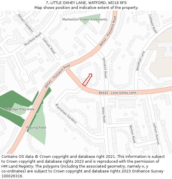 7, LITTLE OXHEY LANE, WATFORD, WD19 6FS: Location map and indicative extent of plot