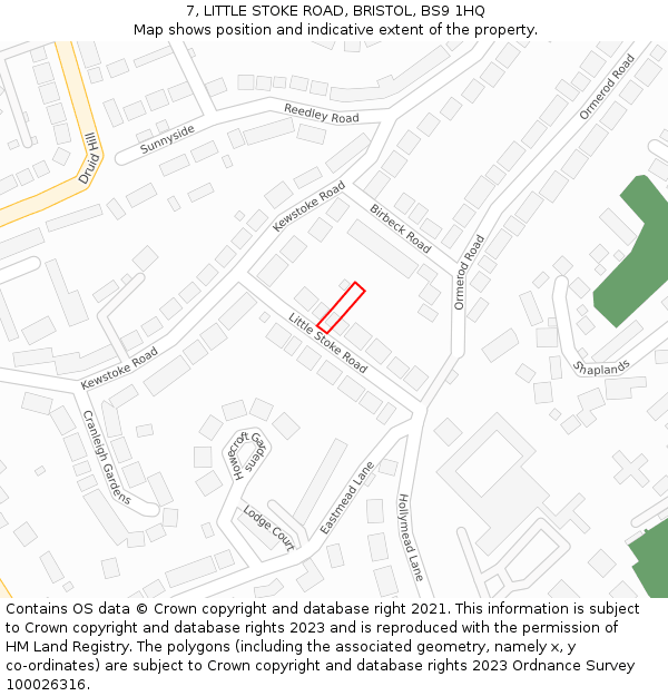 7, LITTLE STOKE ROAD, BRISTOL, BS9 1HQ: Location map and indicative extent of plot