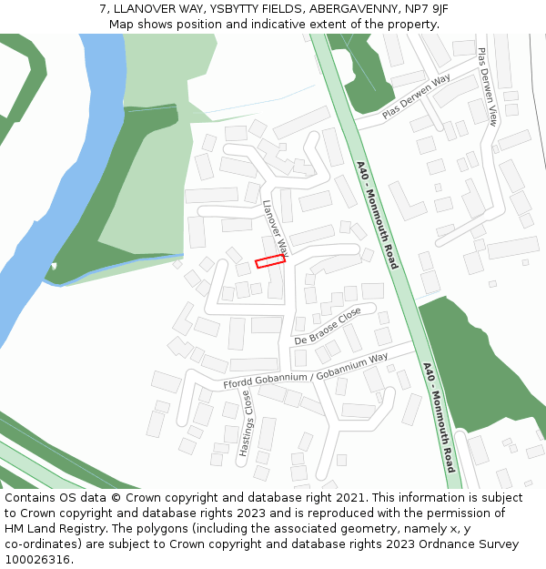 7, LLANOVER WAY, YSBYTTY FIELDS, ABERGAVENNY, NP7 9JF: Location map and indicative extent of plot