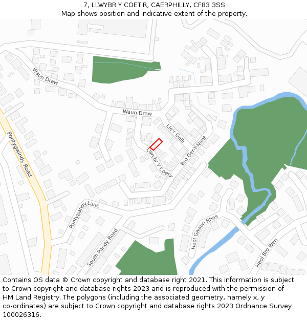 7, LLWYBR Y COETIR, CAERPHILLY, CF83 3SS: Location map and indicative extent of plot