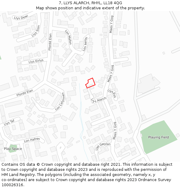 7, LLYS ALARCH, RHYL, LL18 4QG: Location map and indicative extent of plot