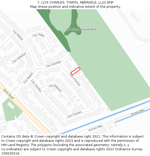 7, LLYS CHARLES, TOWYN, ABERGELE, LL22 9NP: Location map and indicative extent of plot