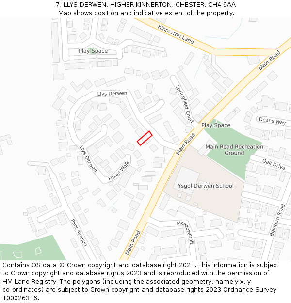 7, LLYS DERWEN, HIGHER KINNERTON, CHESTER, CH4 9AA: Location map and indicative extent of plot