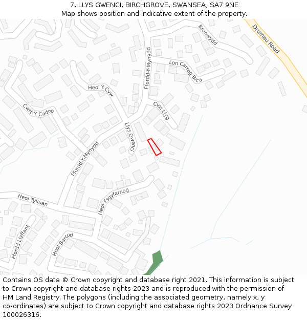 7, LLYS GWENCI, BIRCHGROVE, SWANSEA, SA7 9NE: Location map and indicative extent of plot