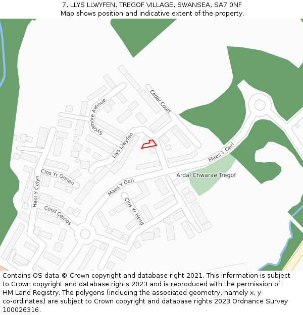 7, LLYS LLWYFEN, TREGOF VILLAGE, SWANSEA, SA7 0NF: Location map and indicative extent of plot