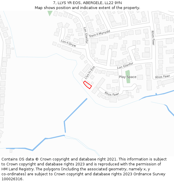 7, LLYS YR EOS, ABERGELE, LL22 9YN: Location map and indicative extent of plot