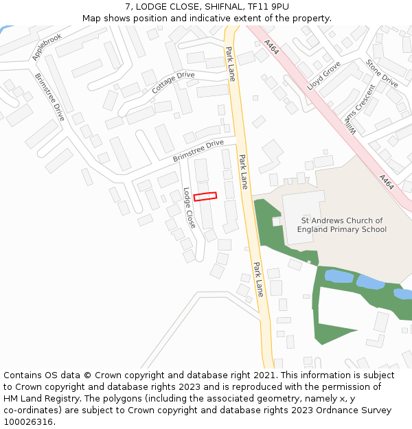 7, LODGE CLOSE, SHIFNAL, TF11 9PU: Location map and indicative extent of plot