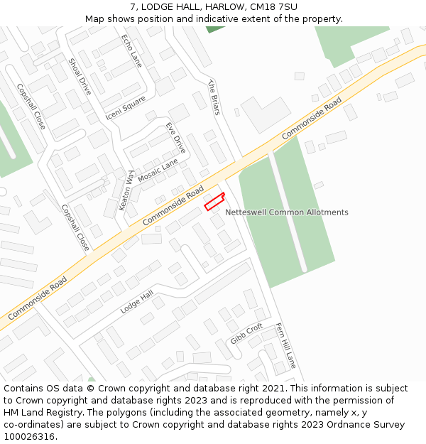 7, LODGE HALL, HARLOW, CM18 7SU: Location map and indicative extent of plot