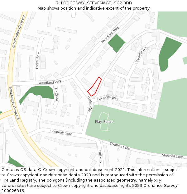 7, LODGE WAY, STEVENAGE, SG2 8DB: Location map and indicative extent of plot