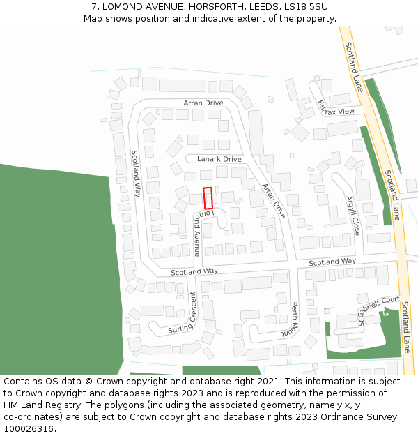 7, LOMOND AVENUE, HORSFORTH, LEEDS, LS18 5SU: Location map and indicative extent of plot