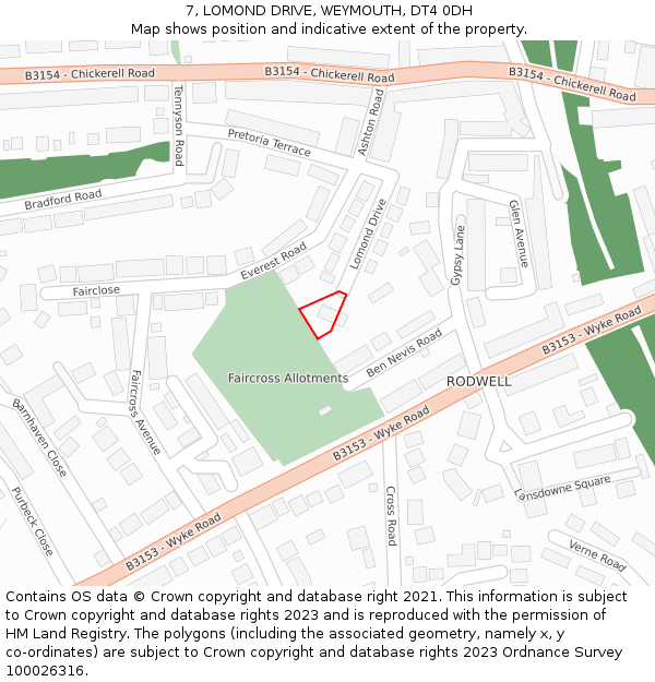 7, LOMOND DRIVE, WEYMOUTH, DT4 0DH: Location map and indicative extent of plot