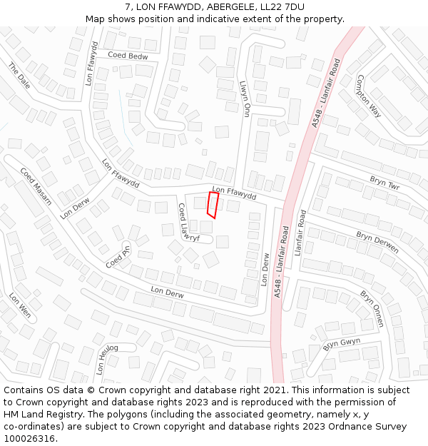 7, LON FFAWYDD, ABERGELE, LL22 7DU: Location map and indicative extent of plot