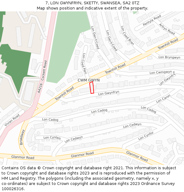 7, LON GWYNFRYN, SKETTY, SWANSEA, SA2 0TZ: Location map and indicative extent of plot