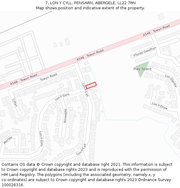 7, LON Y CYLL, PENSARN, ABERGELE, LL22 7RN: Location map and indicative extent of plot