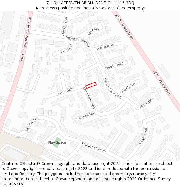 7, LON Y FEDWEN ARIAN, DENBIGH, LL16 3DQ: Location map and indicative extent of plot