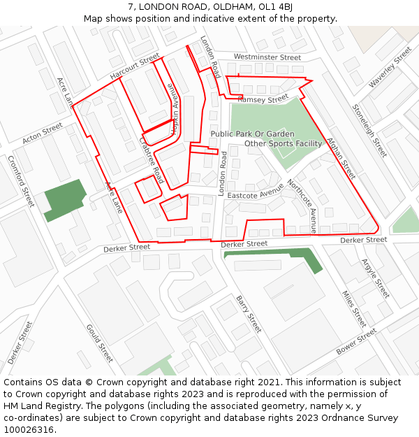 7, LONDON ROAD, OLDHAM, OL1 4BJ: Location map and indicative extent of plot