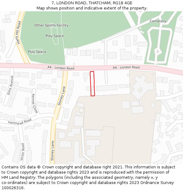 7, LONDON ROAD, THATCHAM, RG18 4GE: Location map and indicative extent of plot