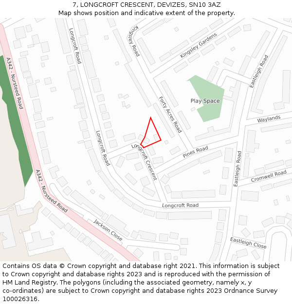 7, LONGCROFT CRESCENT, DEVIZES, SN10 3AZ: Location map and indicative extent of plot