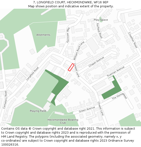 7, LONGFIELD COURT, HECKMONDWIKE, WF16 9EP: Location map and indicative extent of plot